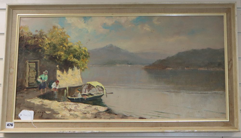 G. de Giorgi, oil on canvas, Italian lake scene, signed, 39 x 79cm